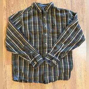 John Deere 100% Cotton plaid button down shirt. Size medium men’s